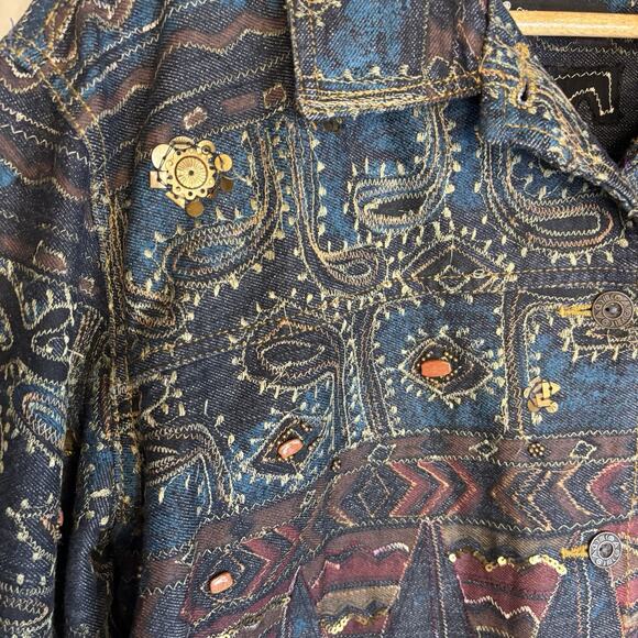 Chico's Embroidered Jacket XL Patchwork Stones Embellish Art to Wear Aztec Boho - Picture 4 of 16